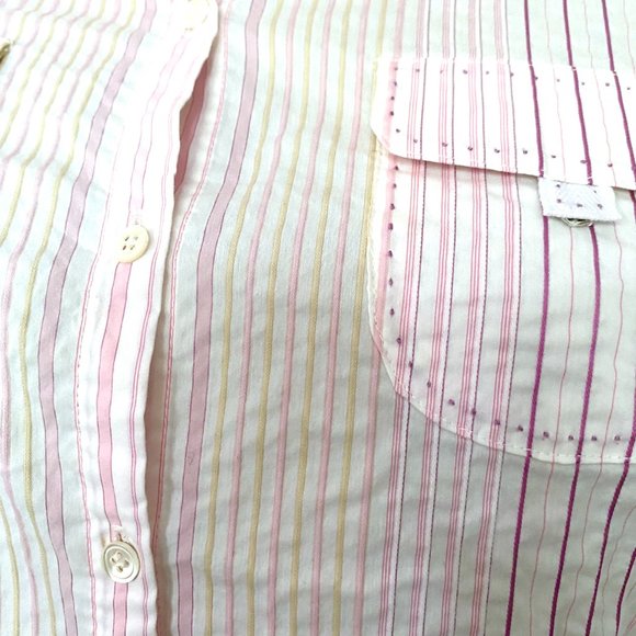 Tahari Pink Stripe Dress Shirt for Women | Seersucker Pink & White Blouse - Picture 5 of 8